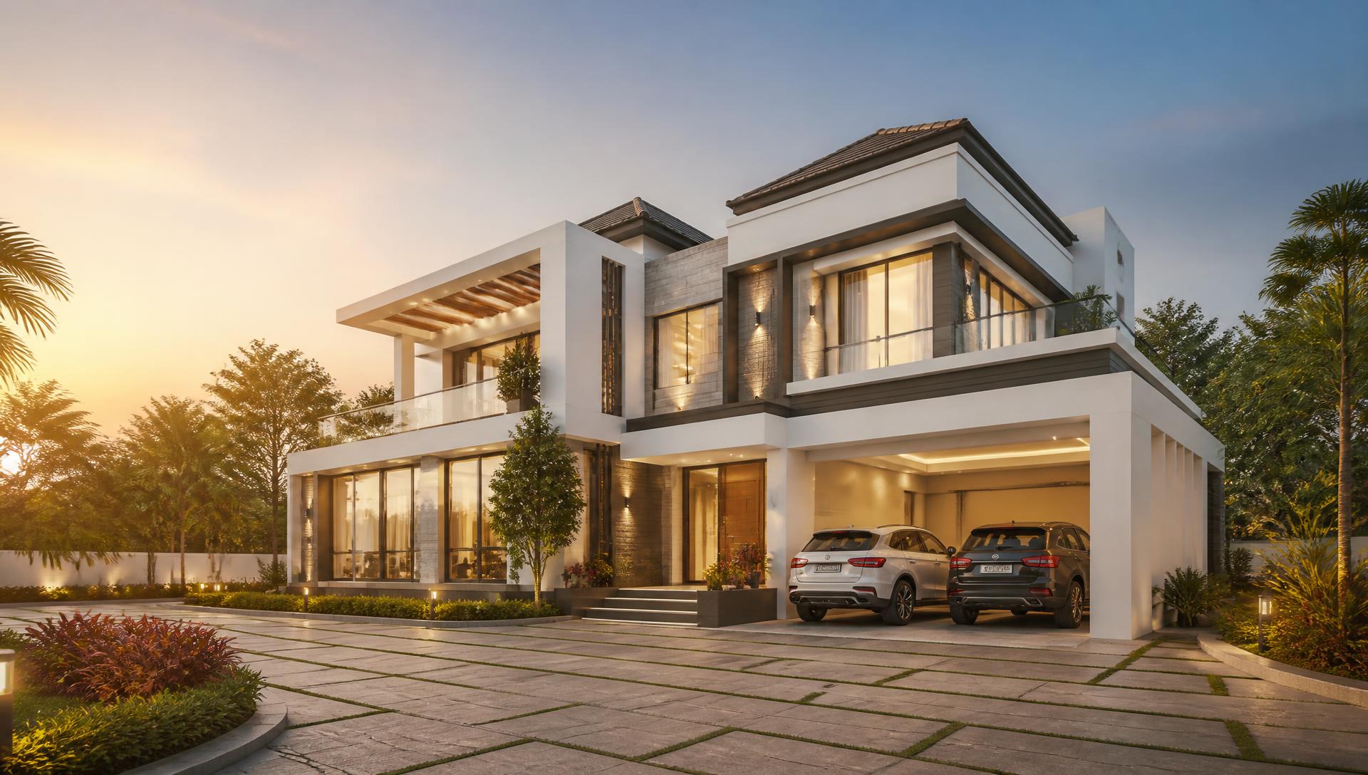Modern luxury home built by Aashraya Interiors and Constructions in Hiriyur
